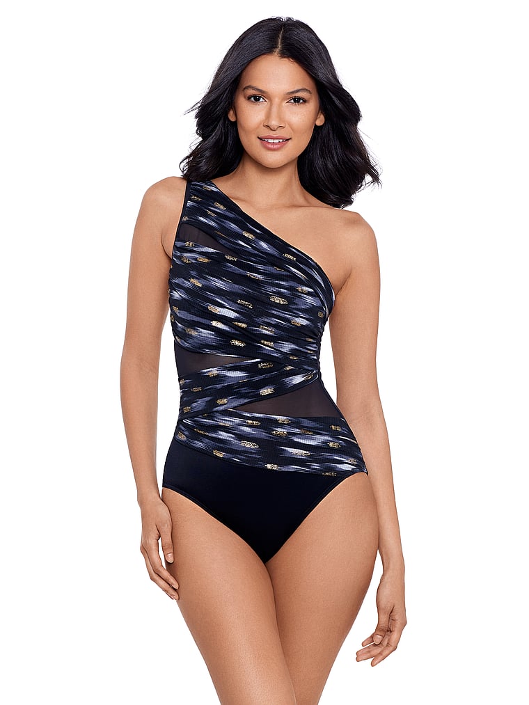 Victoria's Secret, Miraclesuit Network Jena One-Piece Swimsuit, Black/Multi, onModelFront, 1 of 3