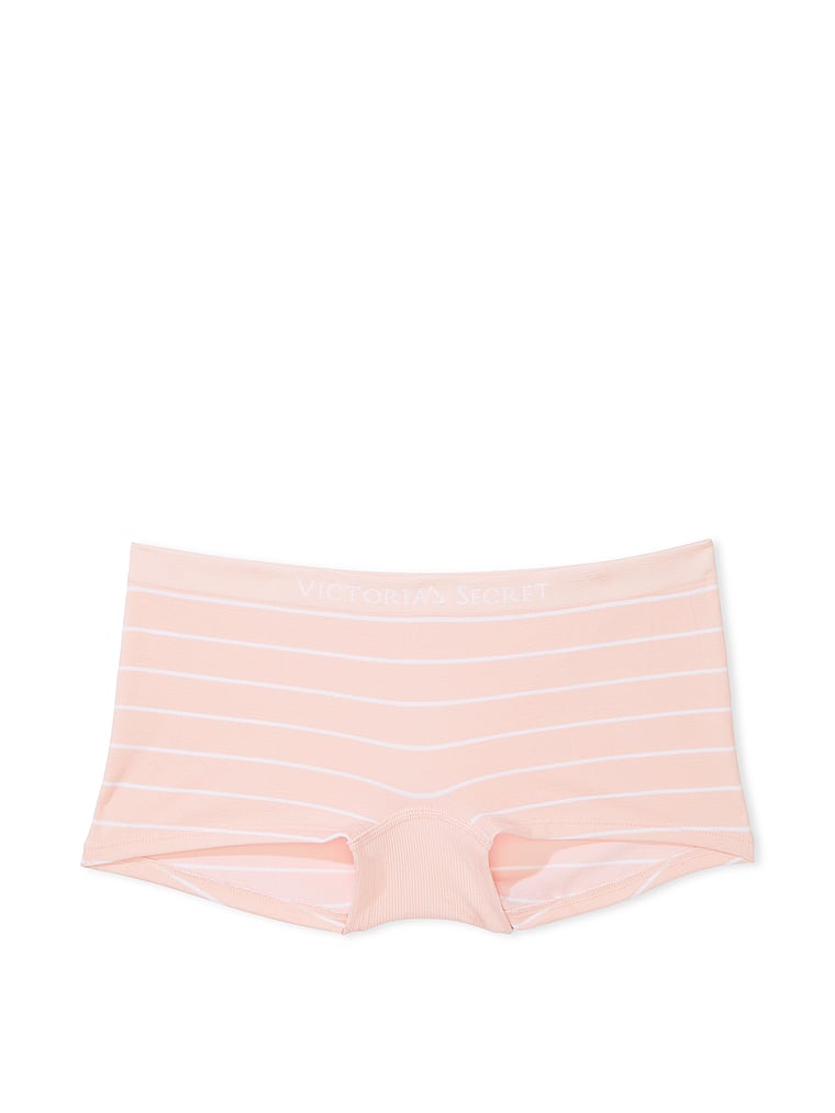 Victoria's Secret, Seamless Seamless Boyshort Panty, Purest Pink Stripes, offModelFront, 3 of 3