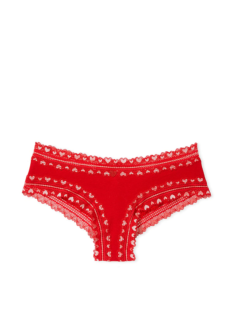 Victoria's Secret, The Lacie Lace-Waist Cotton Cheeky Panty, Lipstick, offModelFront, 3 of 3