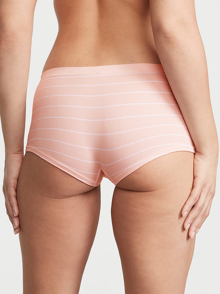 Victoria's Secret, Seamless Seamless Boyshort Panty, Purest Pink Stripes, onModelBack, 2 of 3 Kiana is 5'9" or 175cm and wears Small