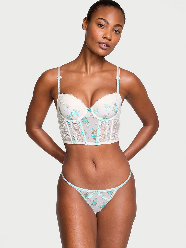 Victoria's Secret, Dream Angels Lightly Lined Lace Ribbon-Slot Corset Top, Lovers Bouquet, onModelSide, 3 of 4 Ange-Marie is 5'10" or 178cm and wears 34B or Small