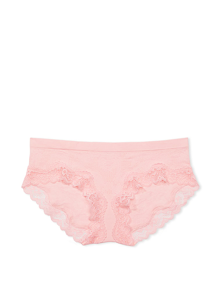 Victoria's Secret, Seamless Seamless Lace-Trim Hiphugger Panty, Pretty Blossom, offModelFront, 3 of 3