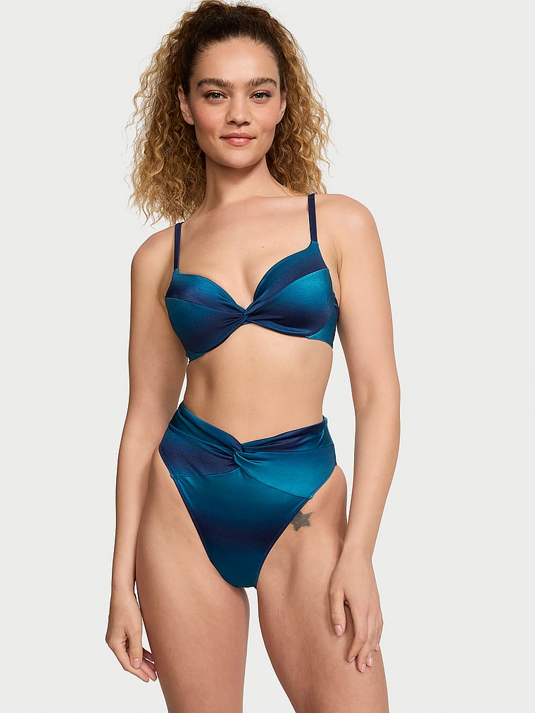 Victoria's Secret, Victoria's Secret Swim Mix & Match Twist Push-Up Bikini Top, Blue Ombre, onModelFront, 1 of 3 Kiana is 5'9" or 175cm and wears 34B or Small