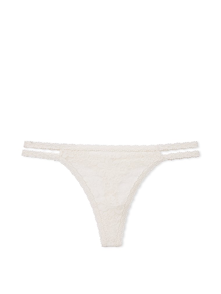 PINK Wink Strappy Thong Panty, Coconut White, offModelFront, 3 of 4