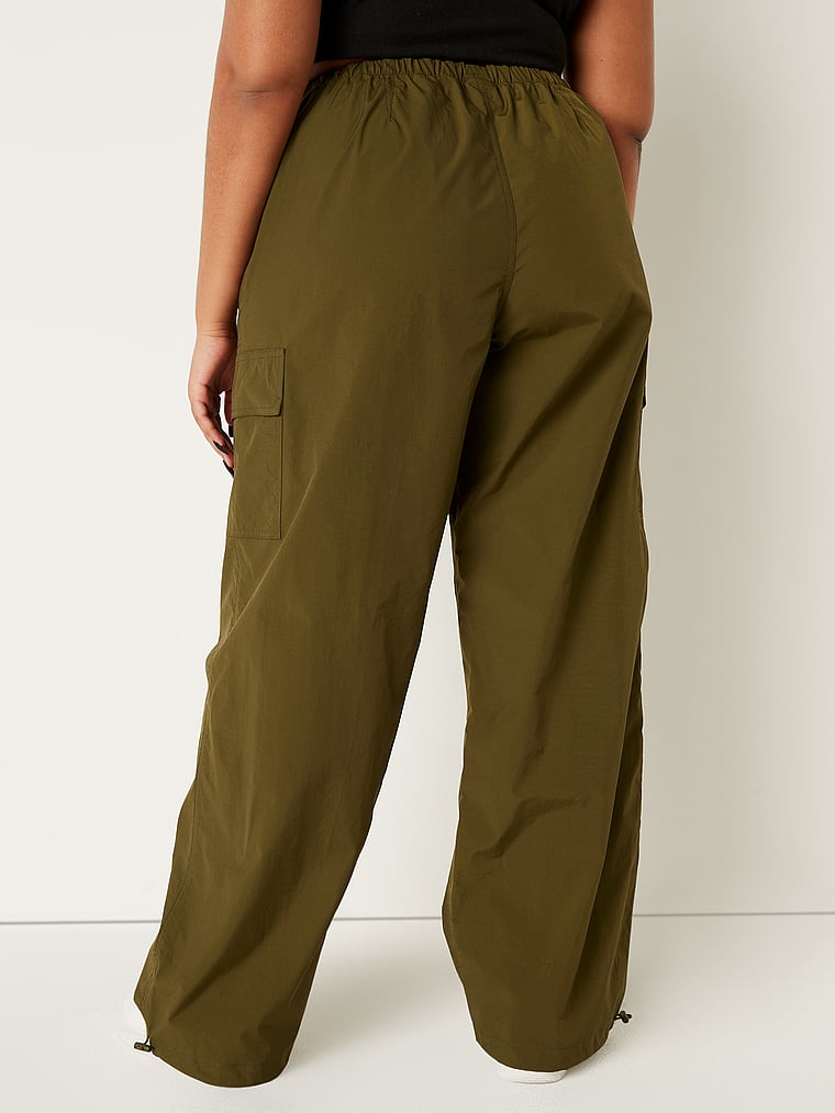 PINK Parachute Cargo Pants, Deep Olive, onModelBack, 5 of 6 Hannah is 5'5" or 165cm and wears Large