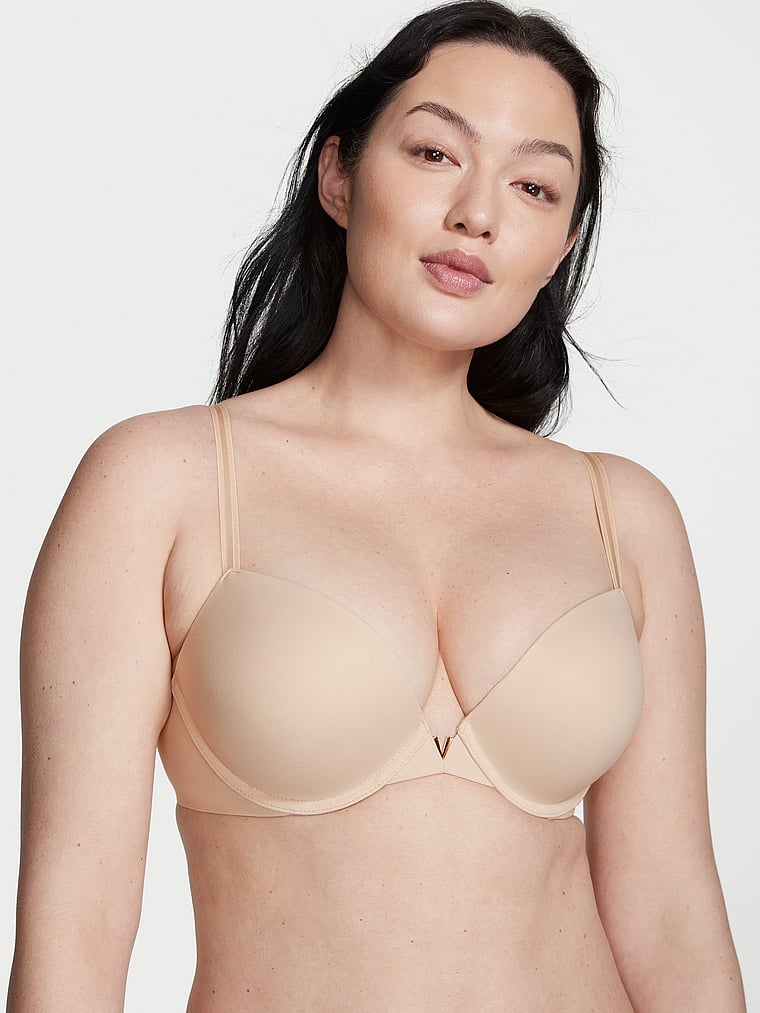 Victoria's Secret, Love Cloud Push-Up Plunge Bra, Marzipan, onModelFront, 1 of 3 Mia is 5'10" or 178cm and wears 36C or Large