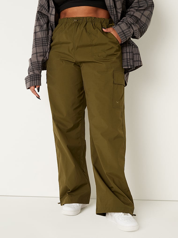 PINK Parachute Cargo Pants, Deep Olive, onModelFront, 4 of 6 Hannah is 5'5" or 165cm and wears Large