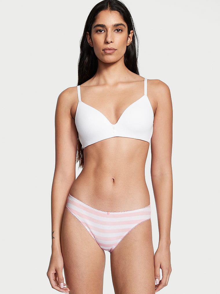 Victoria's Secret, Victoria's Secret Ribbed Cotton Bikini Panty, Pink Stripes, onModelFront, 1 of 3 Anisha is 5'11" or 180cm and wears Small