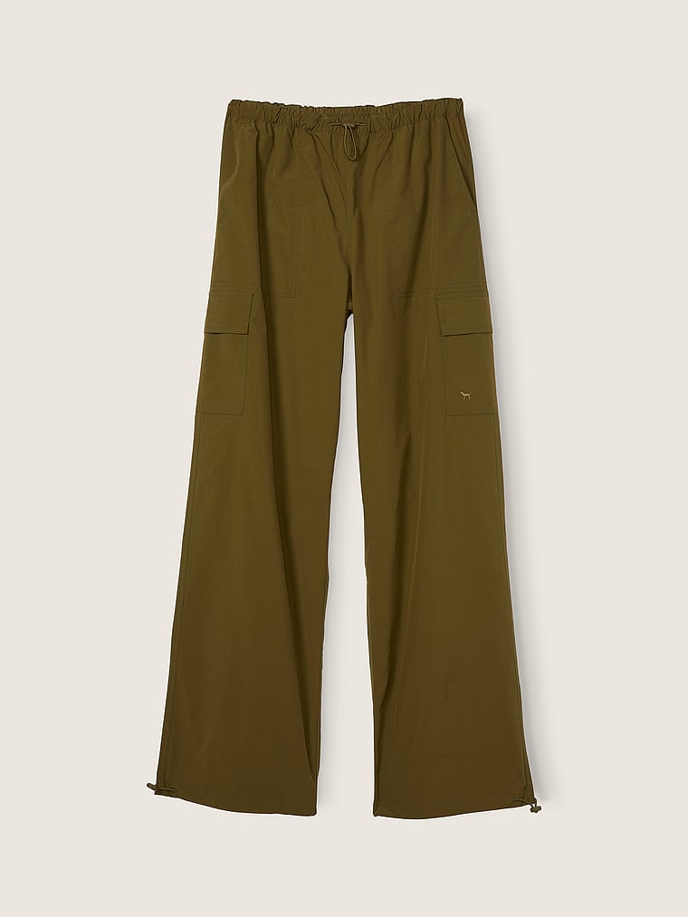 PINK Parachute Cargo Pants, Deep Olive, offModelFront, 3 of 6