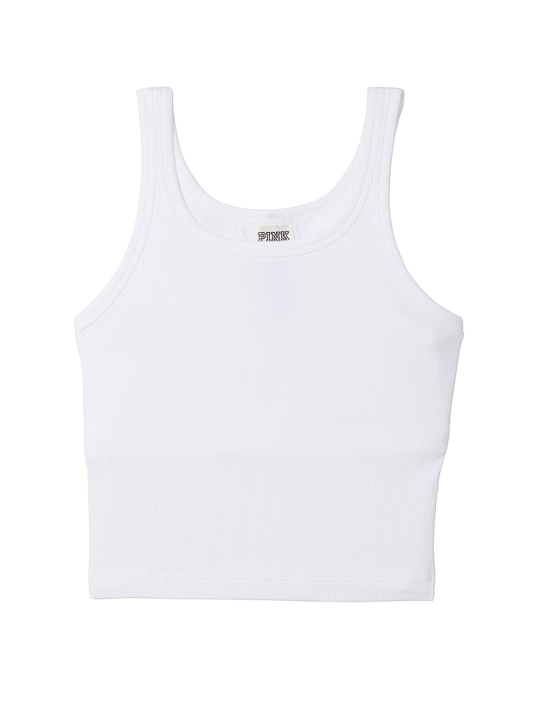 PINK Rib Crop Tank Top, Optic White, offModelFront, 3 of 4