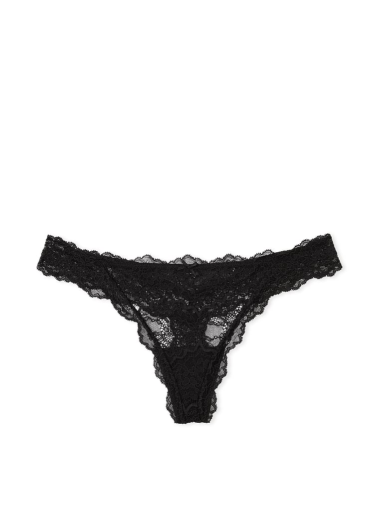 Victoria's Secret, Dream Angels Thong Panty, Black, offModelFront, 3 of 7