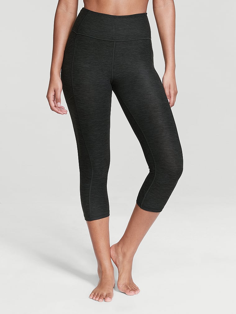 Victoria's Secret, Victoria's Secret VS Essential High-Rise Capri Leggings, Heather Onyx Gray, onModelFront, 1 of 4 Ange-Marie is 5'10" or 178cm and wears Small